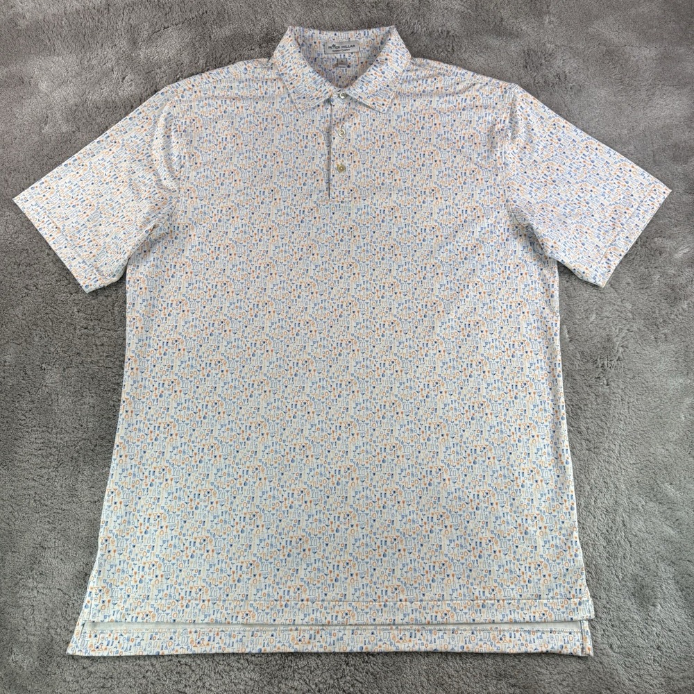 Peter Millar White Polo with Blue and Orange Cocktail Print - Picture 3 of 8
